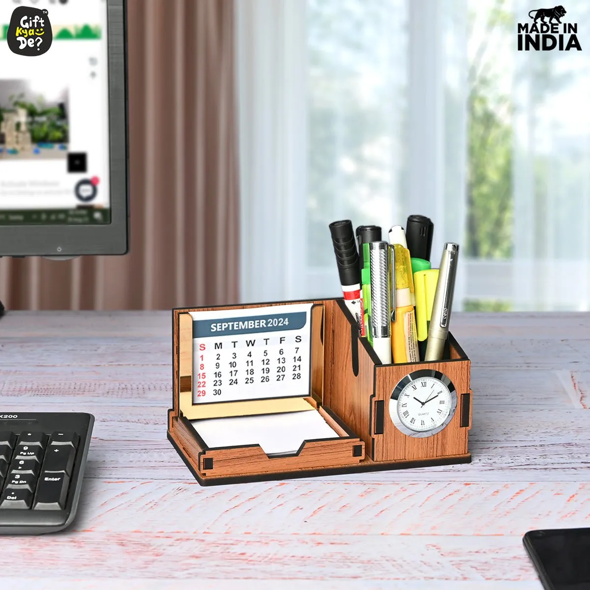 Mini Desk Organizer with Clock & Calendar 2025 | Desk Calendar | Desk Accessories