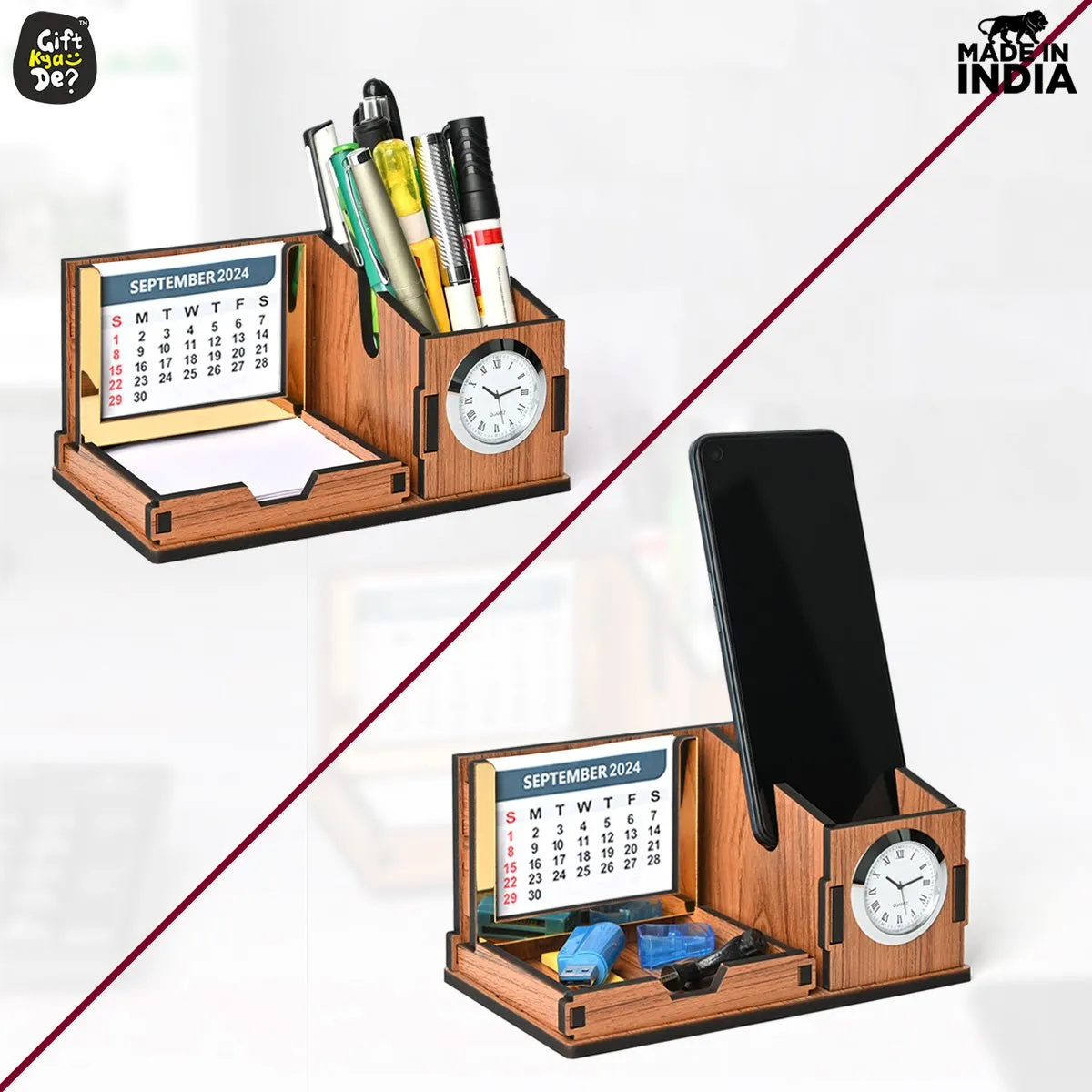 Mini Desk Organizer with Clock & Calendar 2025 | Desk Calendar | Desk Accessories