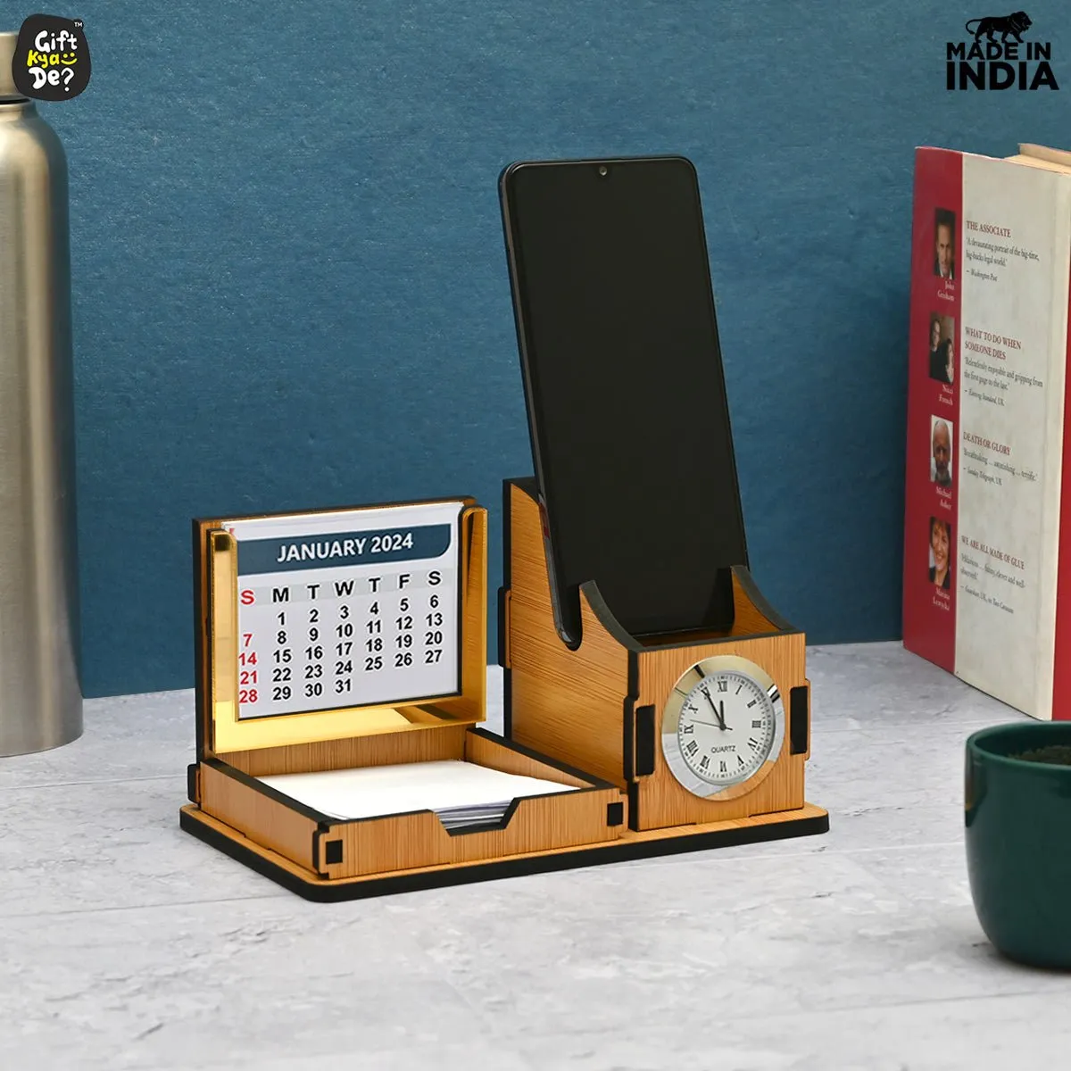 Mini Desk Organizer with Clock & Calendar 2025 | Desk Calendar | Desk Accessories