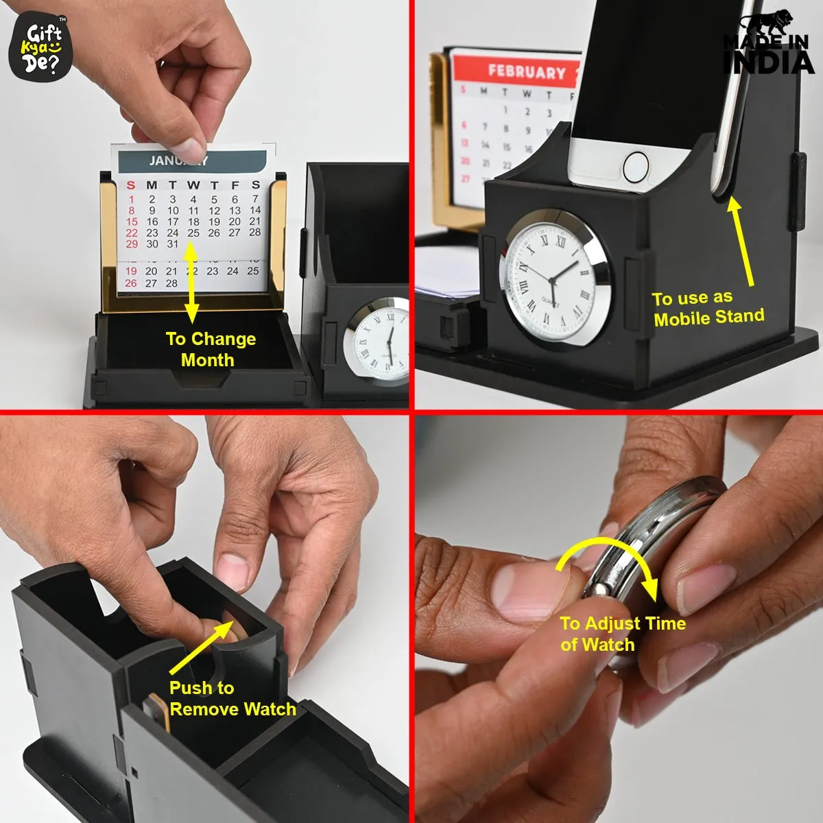 Mini Desk Organizer with Clock & Calendar 2025 | Desk Calendar | Desk Accessories