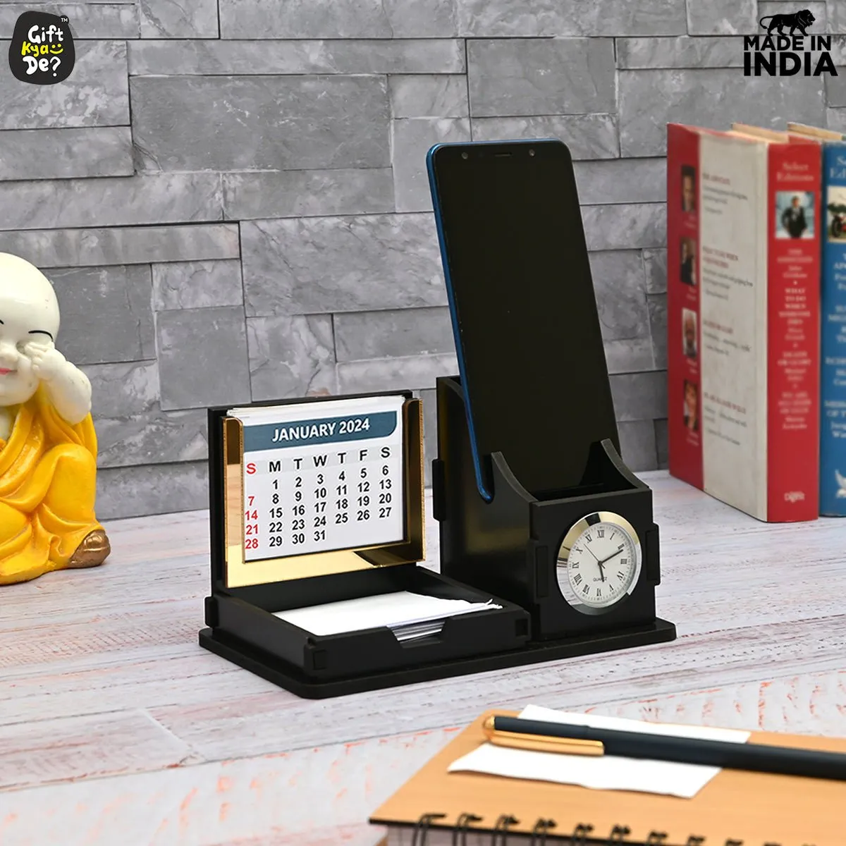 Mini Desk Organizer with Clock & Calendar 2025 | Desk Calendar | Desk Accessories