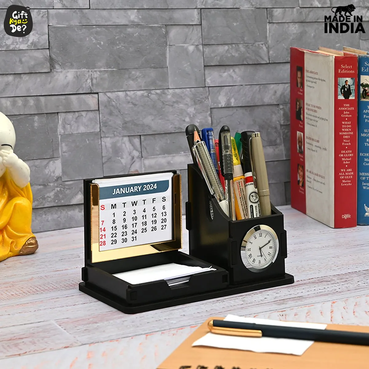 Mini Desk Organizer with Clock & Calendar 2025 | Desk Calendar | Desk Accessories