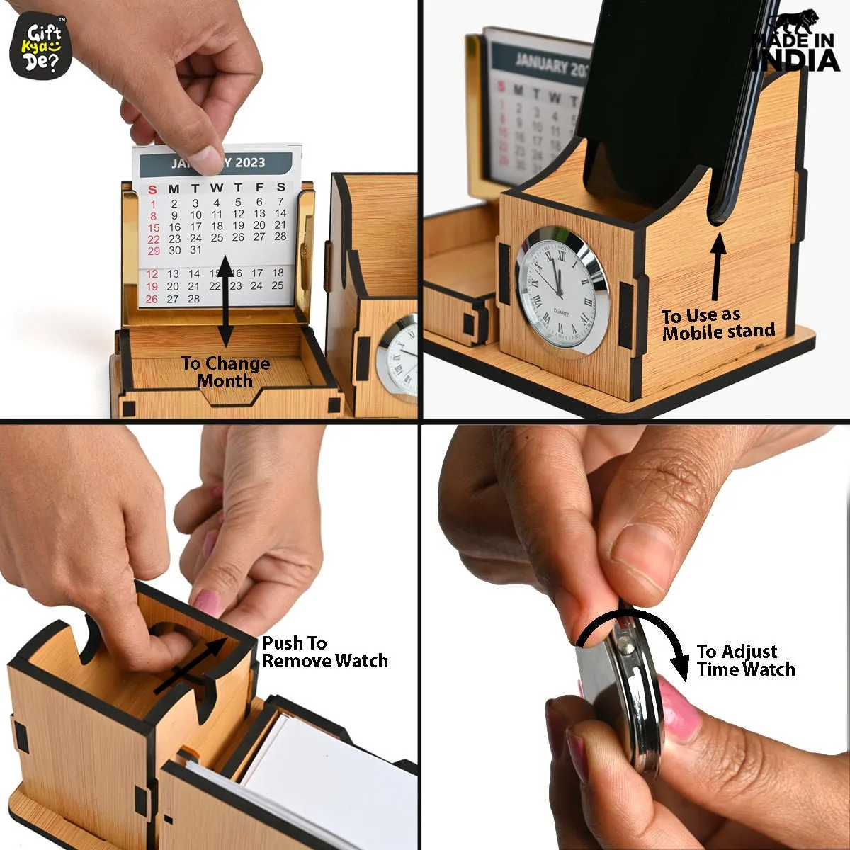 Mini Desk Organizer with Clock & Calendar 2025 | Desk Calendar | Desk Accessories