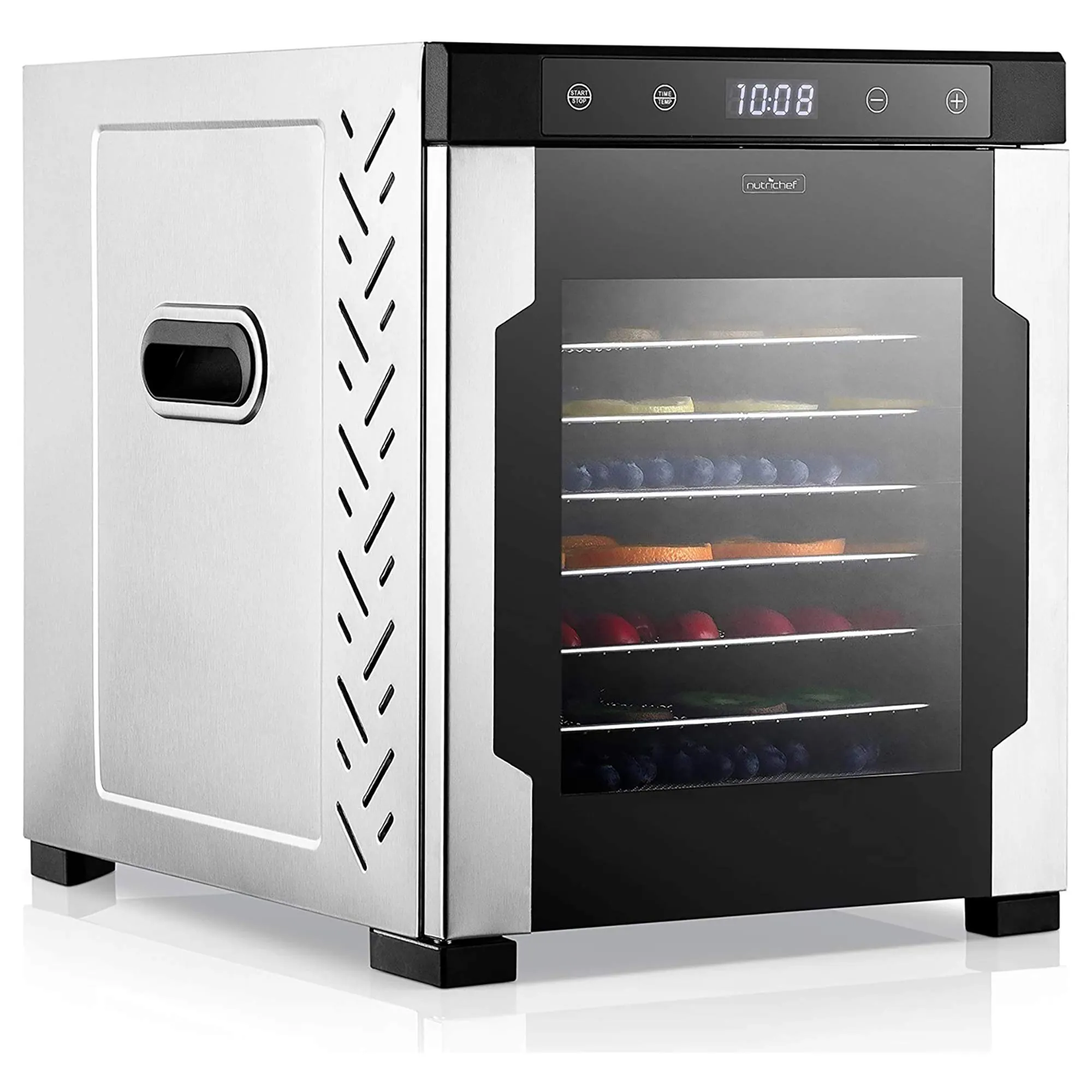 NutriChef Electric Countertop Food Dehydrator Machine - 900-Watt Premium Multi-Tier Dryer w/ 10 Stainless Steel Trays