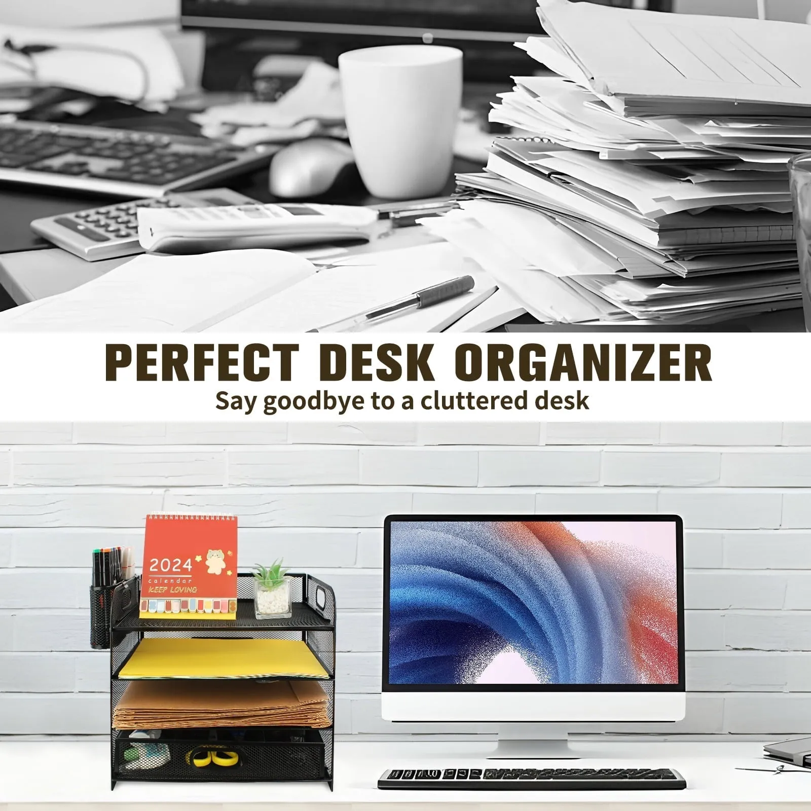 PHANCIR 4-Tier Desk Organizer, New Office Supplies, Metal Desktop File Organizer&Storage, One Pack