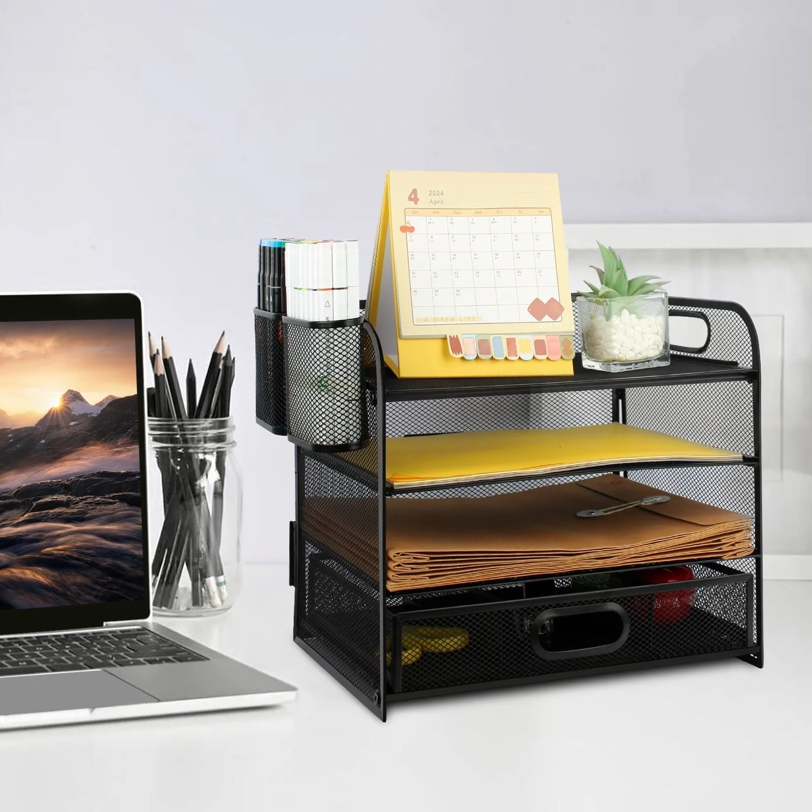 PHANCIR 4-Tier Desk Organizer, New Office Supplies, Metal Desktop File Organizer&Storage, One Pack