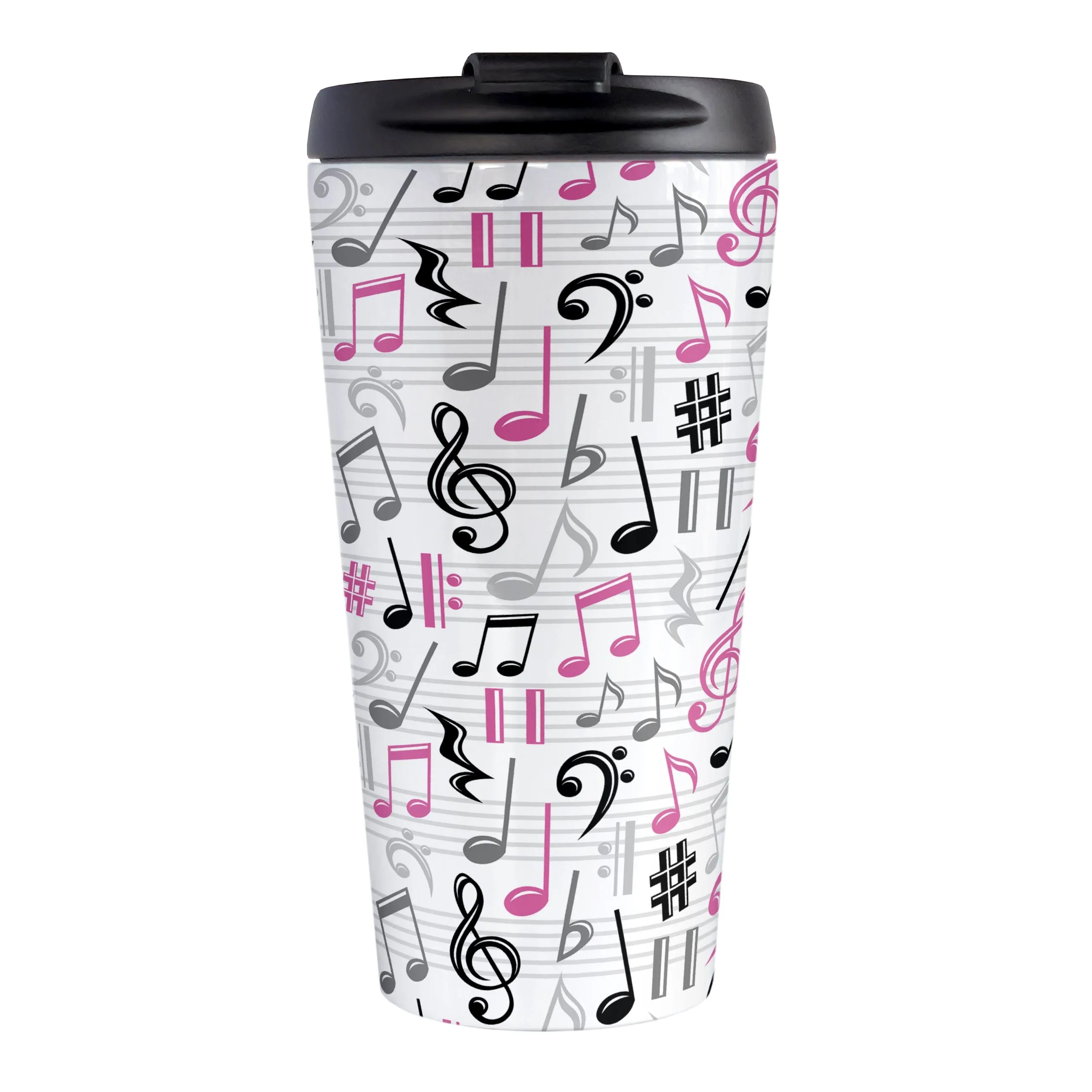 Pink Music Notes Pattern Travel Mug