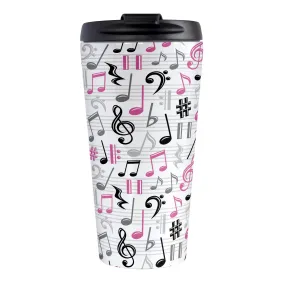 Pink Music Notes Pattern Travel Mug