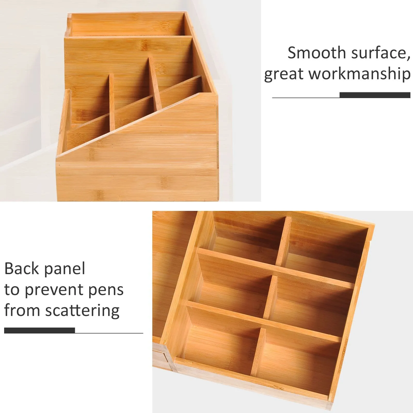 ProperAV Extra Multi-Function Storage Organiser with 7 Storage Compartments & 2 Drawers - Bamboo