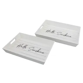 "Hello Sunshine" Worn White Wood Serving Trays (Set of 2)