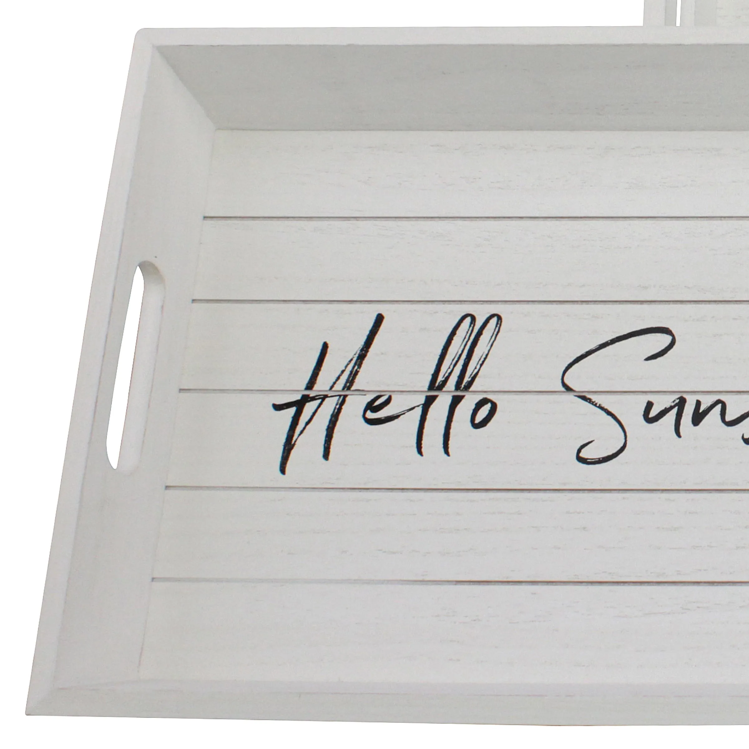 "Hello Sunshine" Worn White Wood Serving Trays (Set of 2)