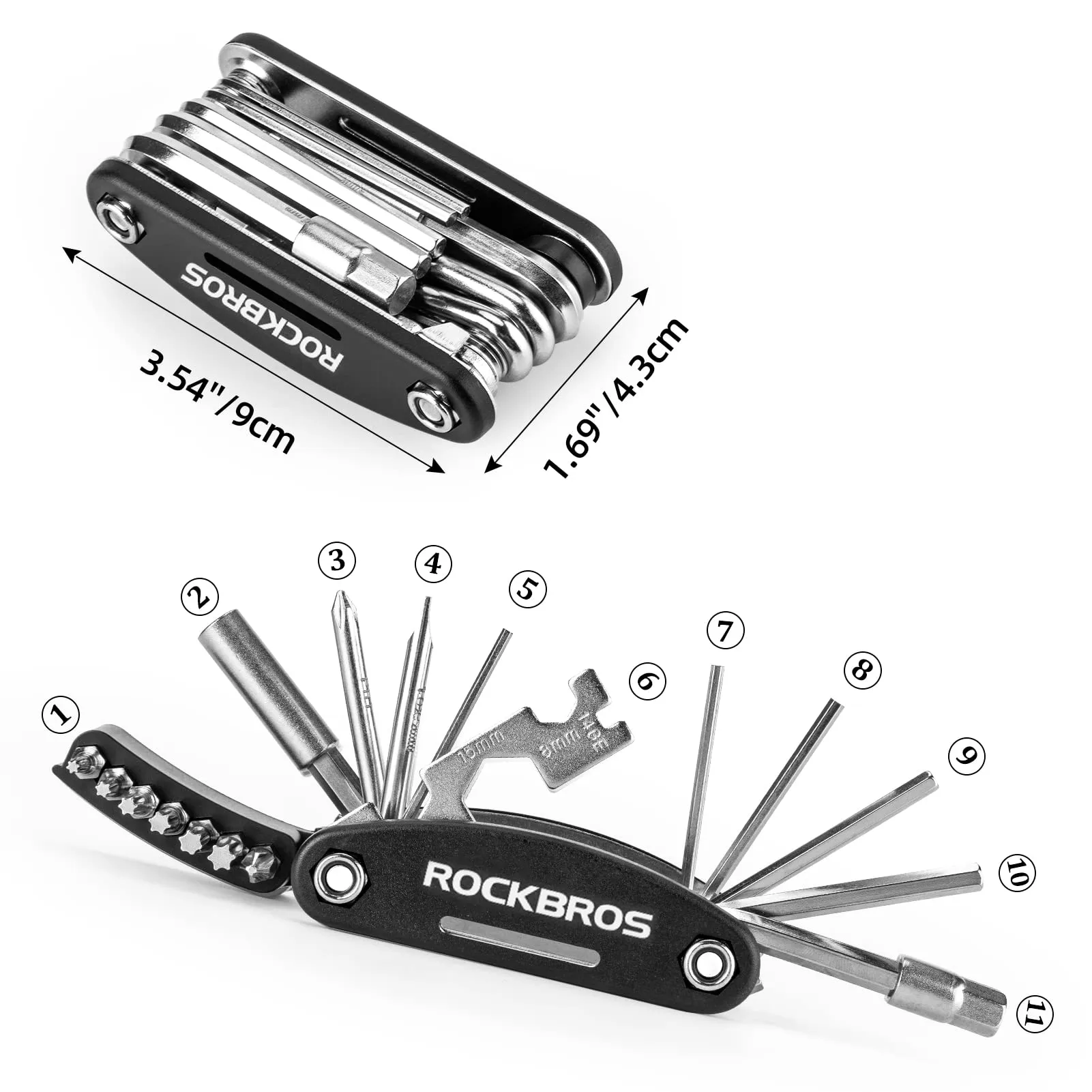 ROCKBROS Bike Foldable Repair Kit 16-in-1 Multi-Function Portable Allen Wrench and Tire Lever