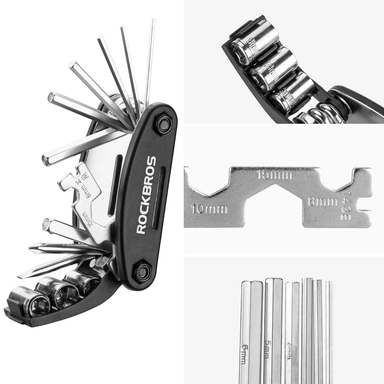 ROCKBROS Bike Foldable Repair Kit 16-in-1 Multi-Function Portable Allen Wrench and Tire Lever