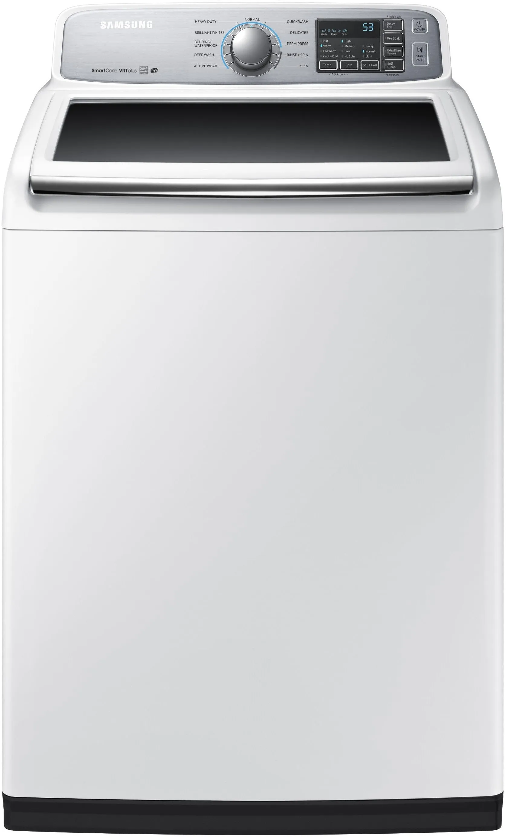 Samsung WA50M7450AW 27 Inch Top Load Washer with Self Clean, Soft-Close Lid, Smart Care, ENERGY STAR®, VRT Plus™ Technology, 3-Tray EZ Drawer Dispenser, 11 Wash Cycles, Quick Wash and 5.0 cu. ft. Capacity