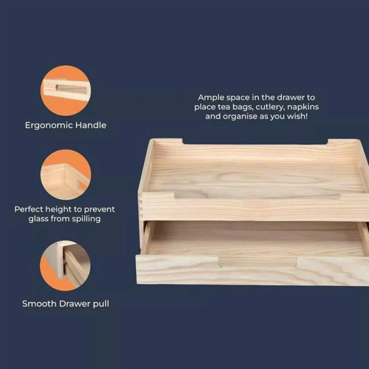 Serving Tray With 3 Section Multipurpose Drawer | Canadian Ash Wood | 16"