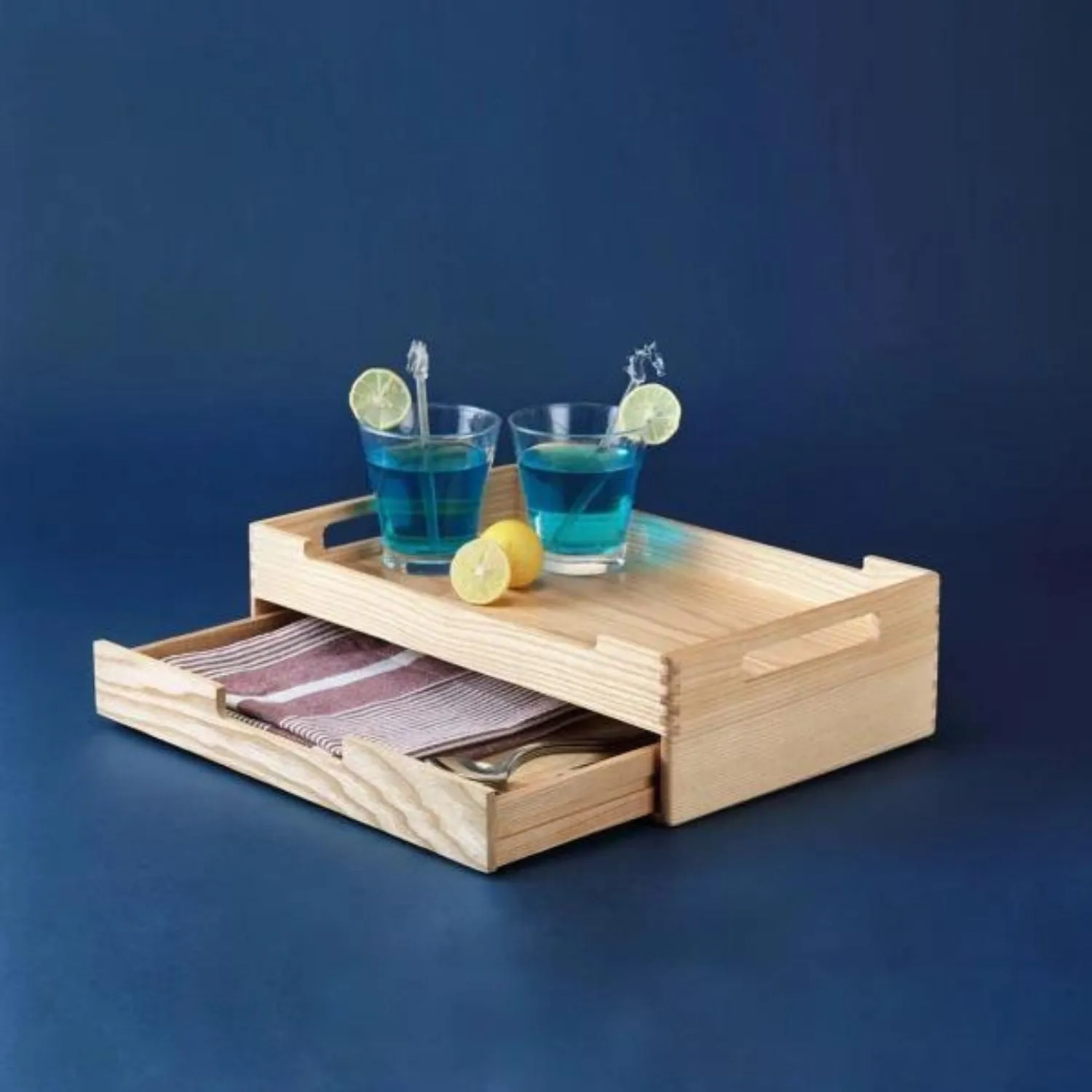 Serving Tray With 3 Section Multipurpose Drawer | Canadian Ash Wood | 16"
