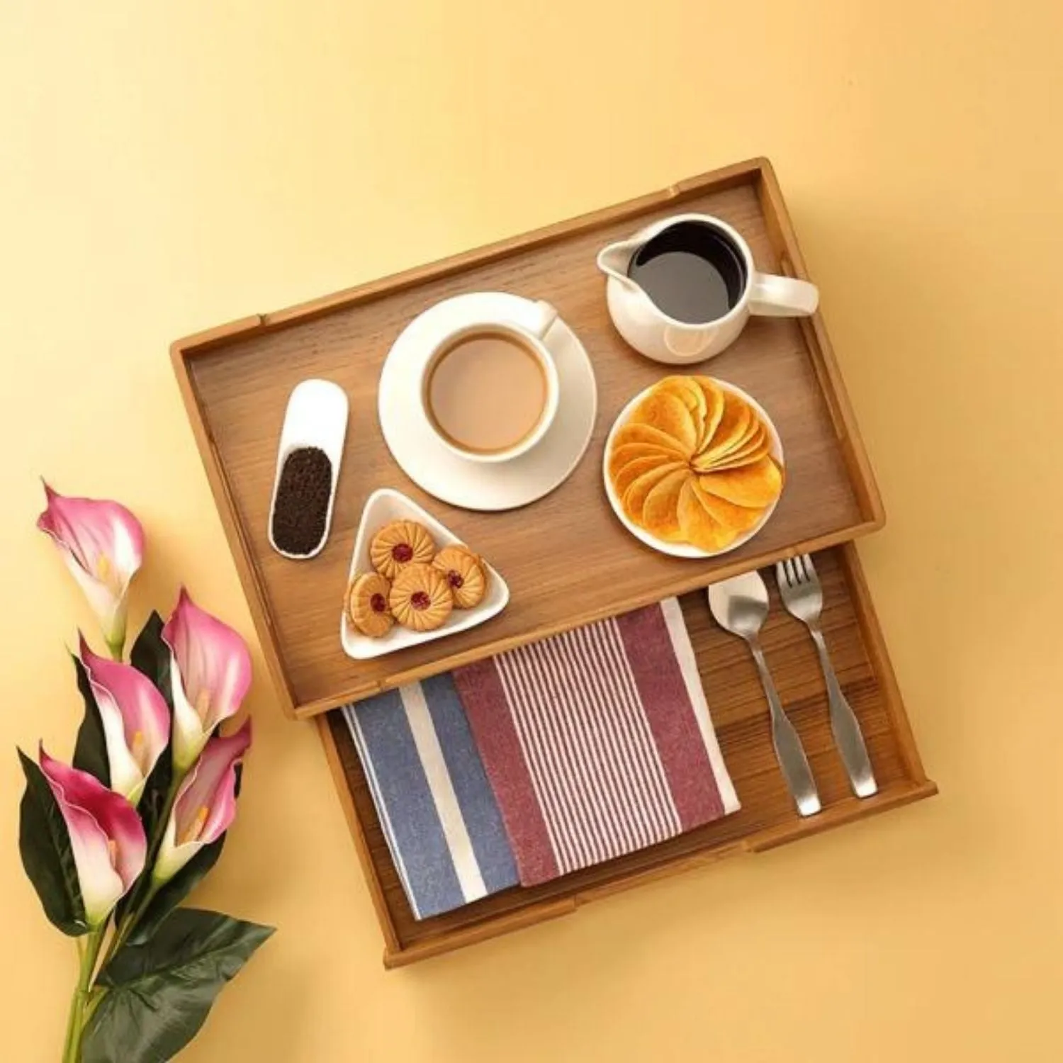 Serving Tray With Multipurpose Drawer | Teak Wood | Modern Guesting | 16"