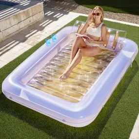 Sloosh XL Inflatable Tanning Pool Lounge Float 85" x 57" Extra Large Sun Tan Tub Adult Pool Floats Raft for Pool Sunbathing Suntan Blow up Pool Lounger Tanning Bed Floatie for Adults XL-Golden White