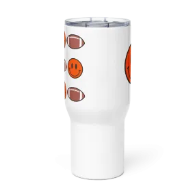 Smiley Face Football Travel mug with a handle