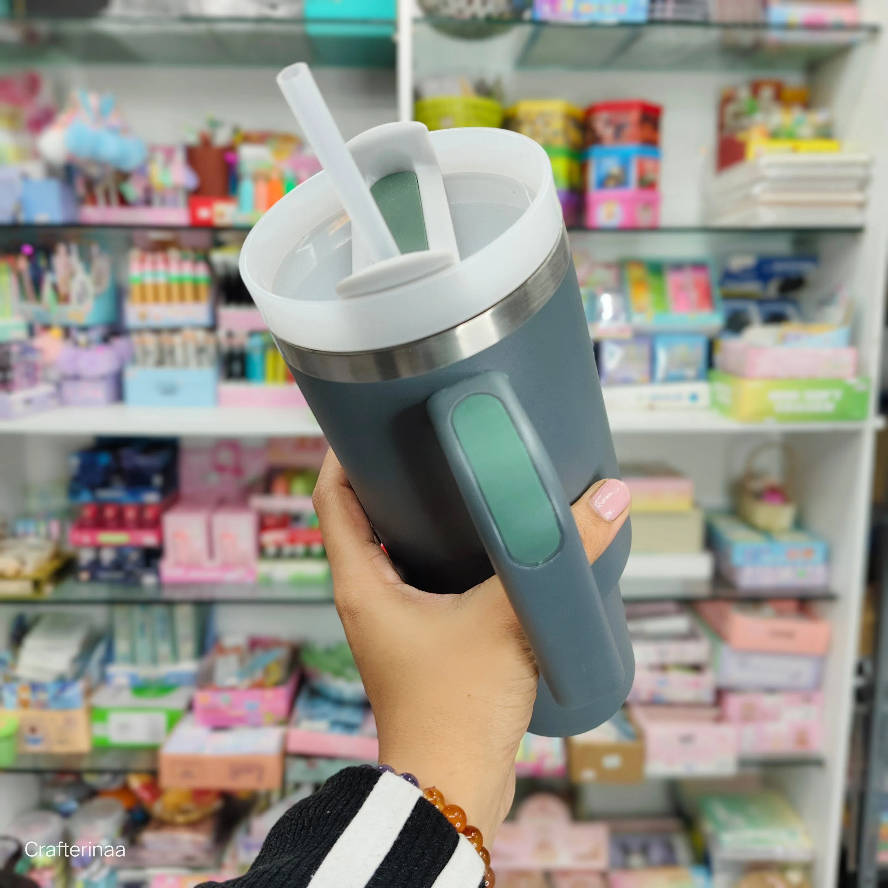 Stainless Steel Double Wall Insulation Cup Handles, Vacuum Coffee Cup, 1200ml (40 Oz), Portable Travel Mug, Car Mug Thermos Mug with Straw and Lid