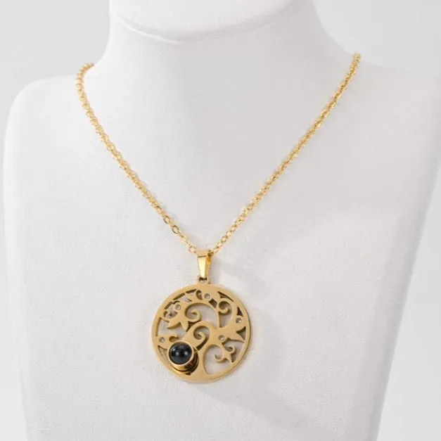 Stainless Steel Tree Projection Pendent Necklace