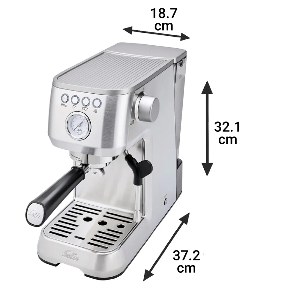 The Solis Perfetta Plus Silver Home Coffee Machine & Espresso Machine