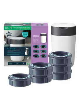 Tommee Tippee Twist & Click Advanced Nappy Bin & 6 Refill Cassettes