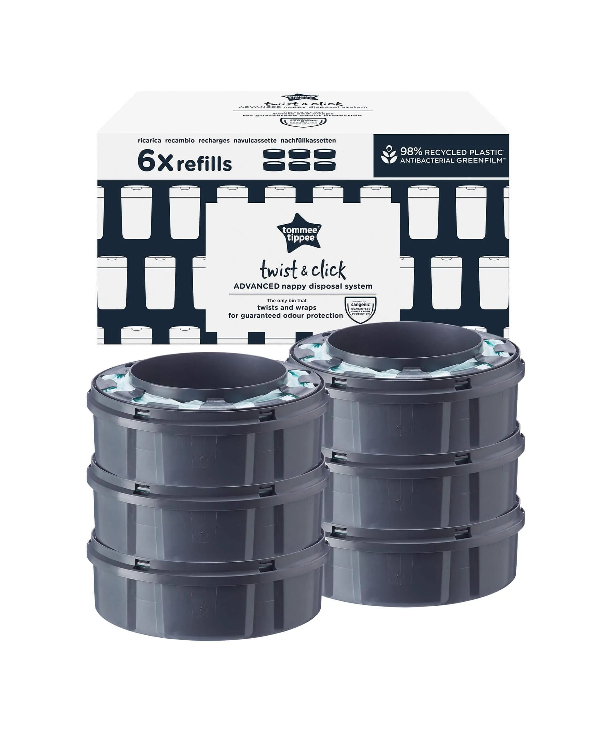 Tommee Tippee Twist & Click Nappy Bin Refill Cassettes (6 pack)