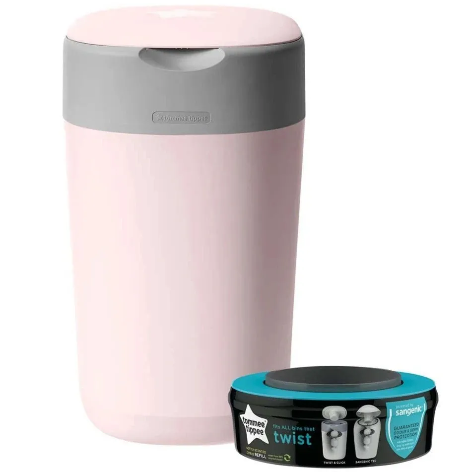Tommee Tippee Twist And Click Advanced Nappy Bin W/ 1 Refill Cassette (Pink)