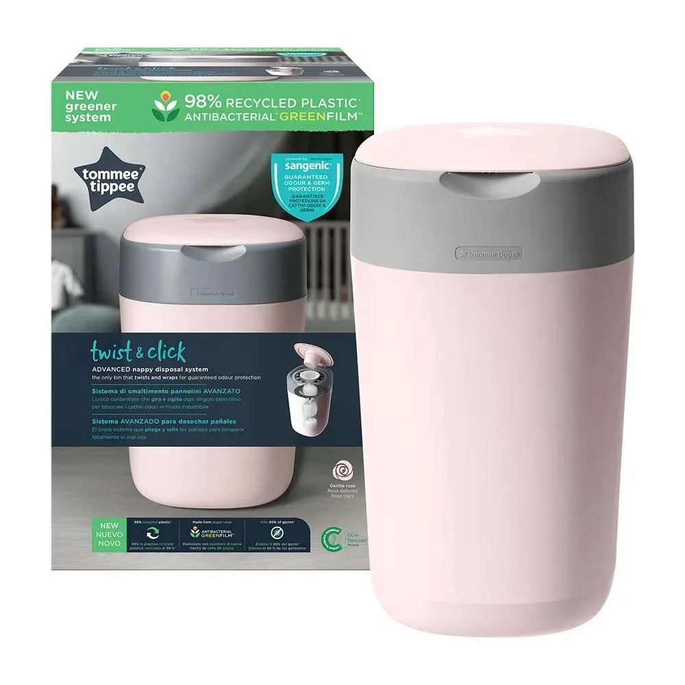 Tommee Tippee Twist And Click Advanced Nappy Bin W/ 1 Refill Cassette (Pink)