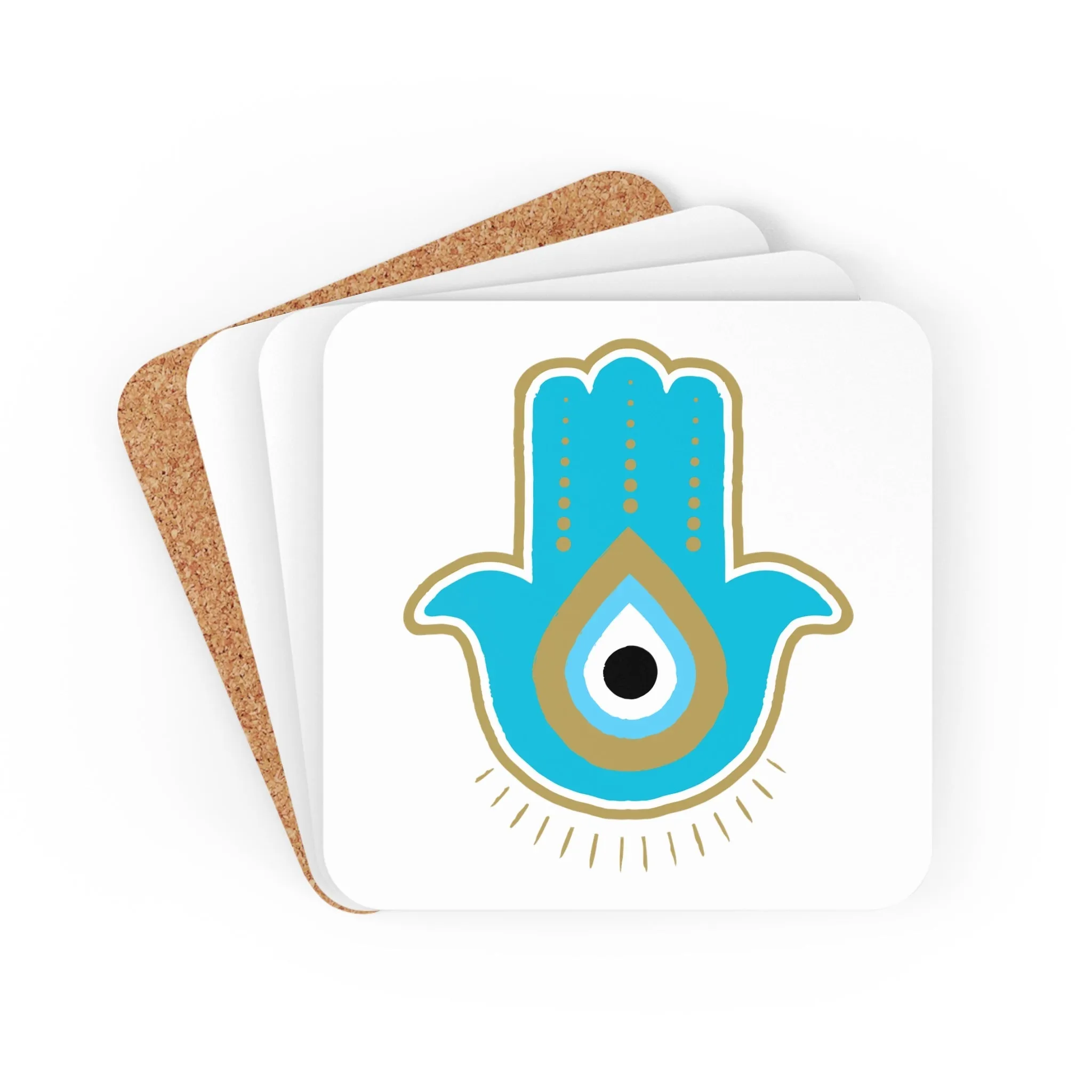 Turquoise Hamsa Coaster Set