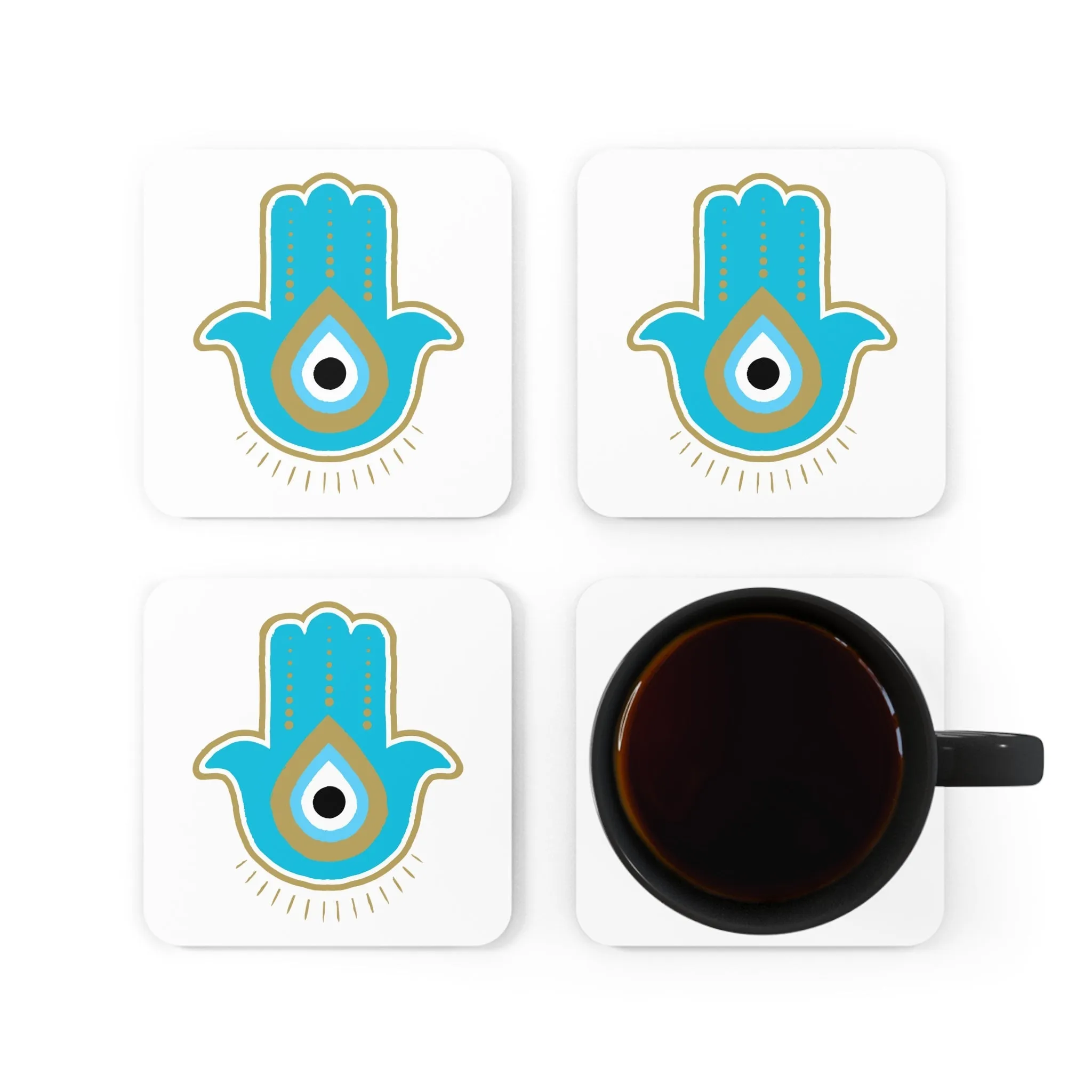 Turquoise Hamsa Coaster Set