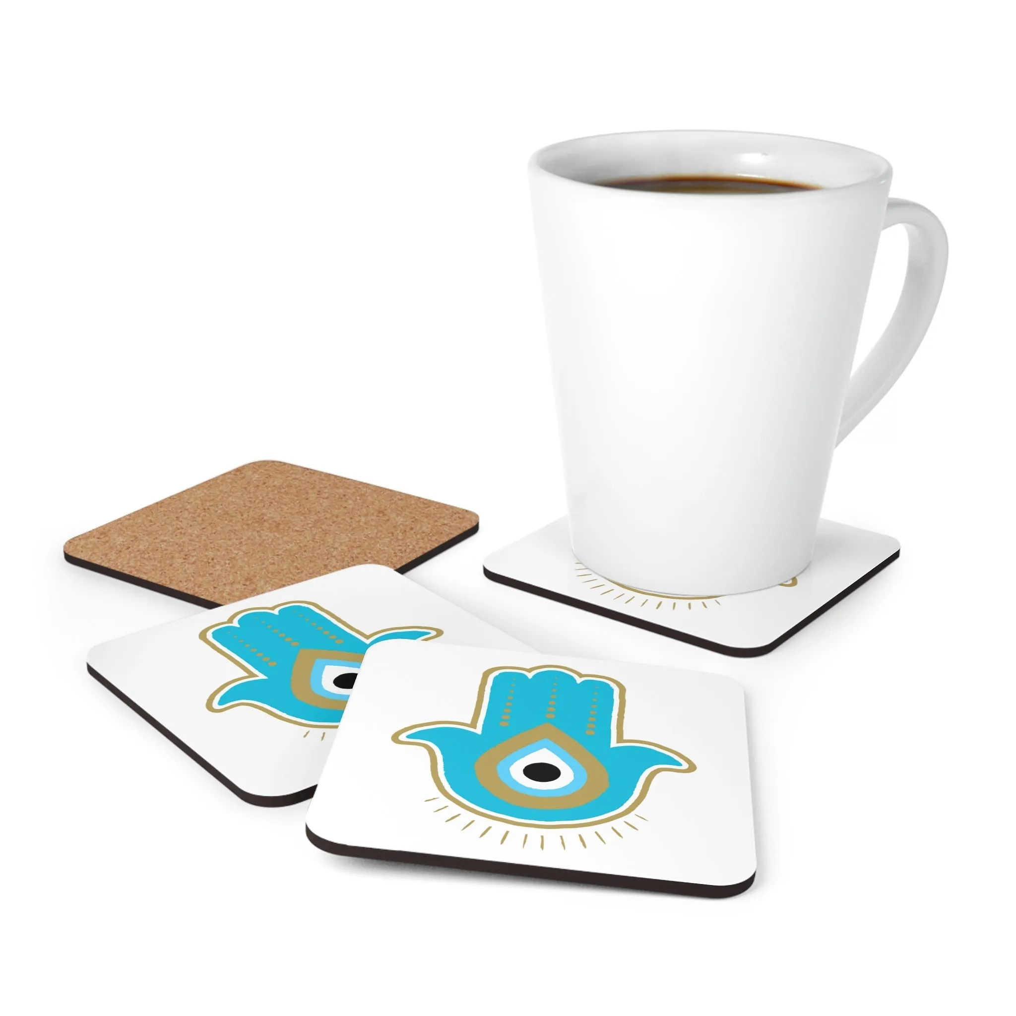 Turquoise Hamsa Coaster Set