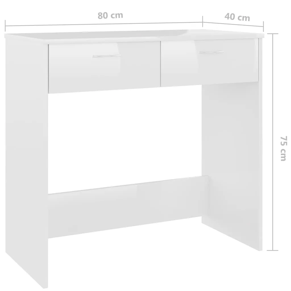 vidaXL Desk High Gloss White 80x40x75 cm Engineered Wood