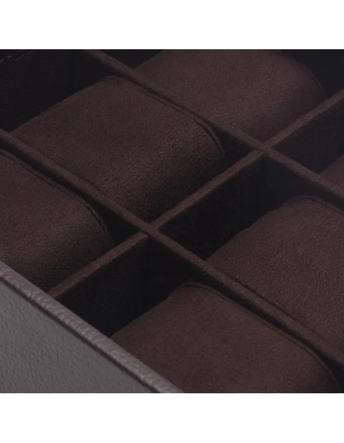 WOLF 6 Piece Stackable Watch Tray - Brown Pebble Case - Brown Suede Lining