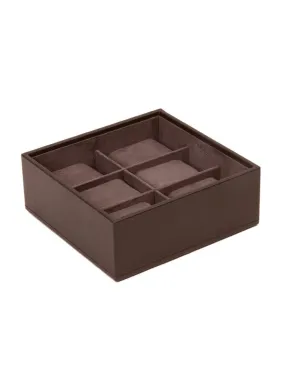 WOLF 6 Piece Stackable Watch Tray - Brown Pebble Case - Brown Suede Lining